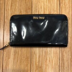 Miu Miu Patent Black Leather Wallet